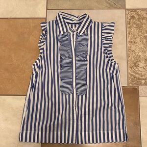J. Crew Blue and White Striped Ruffled Bib Sleeveless Blouse